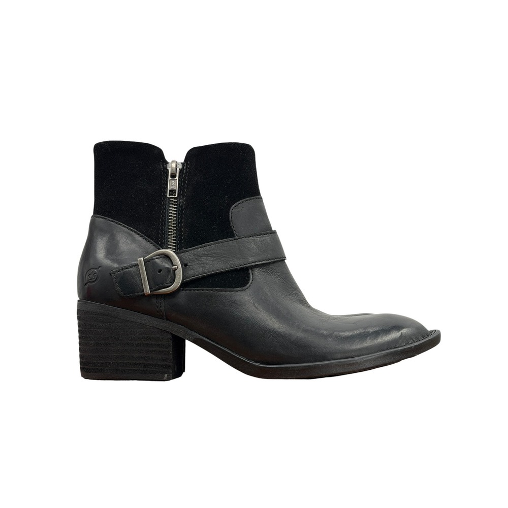 Born Korita Ankle Western Boots Womens SZ 8.5 Black Leather Suede Block Heel